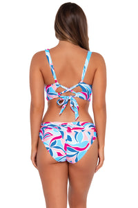 Back pose #1 of Taylor wearing Sunsets Making Waves Elsie Top with matching Unforgettable Bottom swim hipster