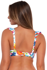Back pose #1 of Taylor wearing Sunsets Camilla Flora Willa Wireless Top