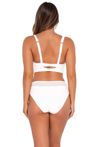 Back pose #1 of Taylor wearing Sunsets White Lily Danica Top with matching Annie High Waist bikini