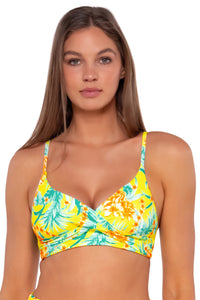 Front pose #1 of Daria wearing Sunsets Golden Tropics Sandbar Rib Lyla Bralette
