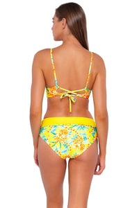 Back pose #1 of Daria wearing Sunsets Golden Tropics Sandbar Rib Lyla Bralette with matching Capri High Waist bikini bottom