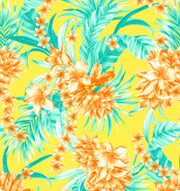 Sunsets Golden Tropics Sandbar Rib vintage tropical flower print with a yellow background on a signature ribbed fabric
