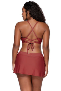 Back view of Sunsets Tuscan Red Sporty Swim Skirt with matching Brandi Bralette bikini top