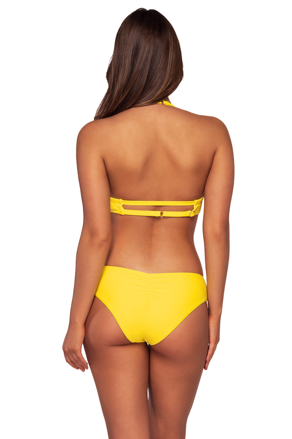 Back view of Swim Systems Daffodil Hanalei Halter Top with matching Hazel Hipster Bikini bottom