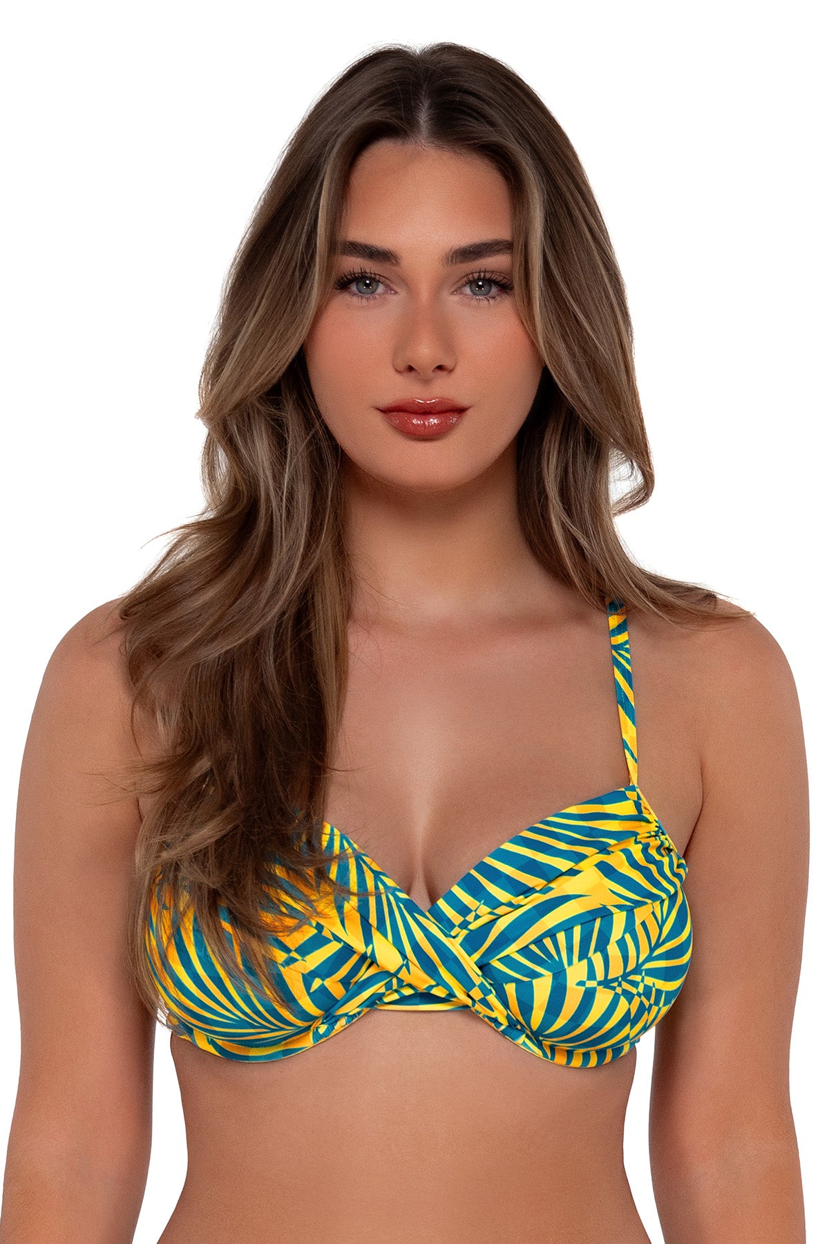 Front pose #1 of Taylor wearing Sunsets Cabana Crossroads Underwire Top