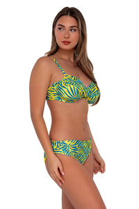 Side pose #1 of Taylor wearing Sunsets Cabana Crossroads Underwire Top with matching Unforgettable Bottom swim hipster