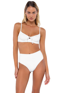 Front pose #1 of Jessica wearing Swim Systems Magnolia Bay Rib Tatum Bottom paired with Avila Underwire shirred bikini