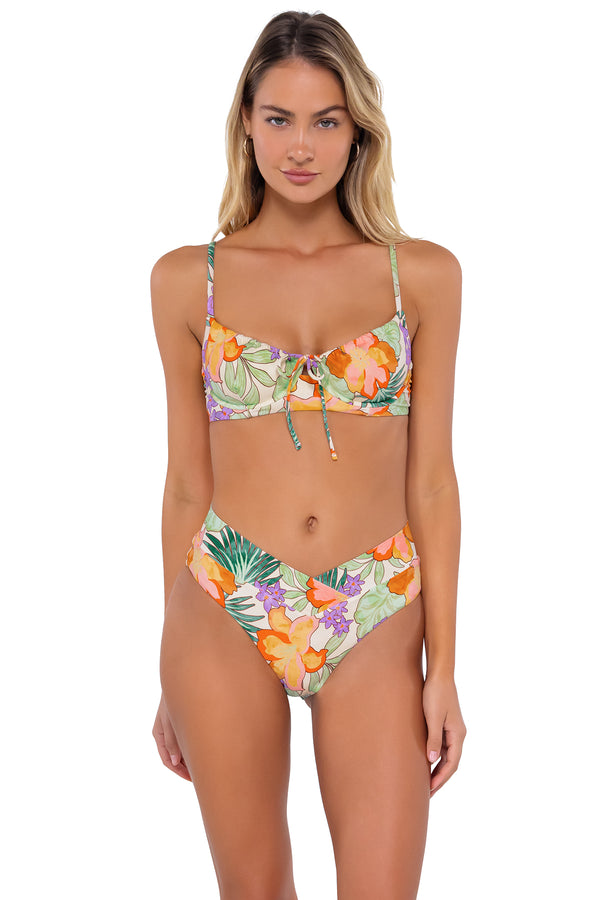Front pose #1 of Jessica wearing Swim Systems Waimea Delfina V Front Bottom paired with