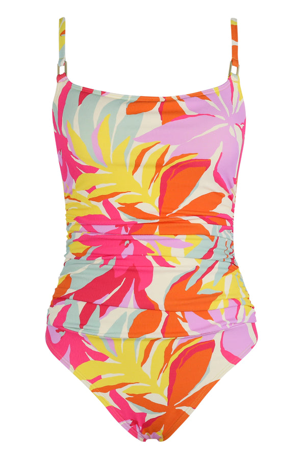 Front pose #1 of a floating garment shot featuring Sunsets Tropicolor Crepe Pamela One Piece