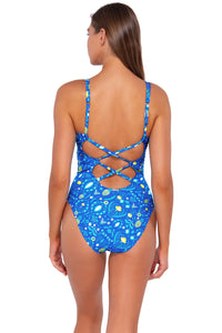 Back pose #1 of Daria wearing Sunsets Pineapple Grove Veronica One Piece