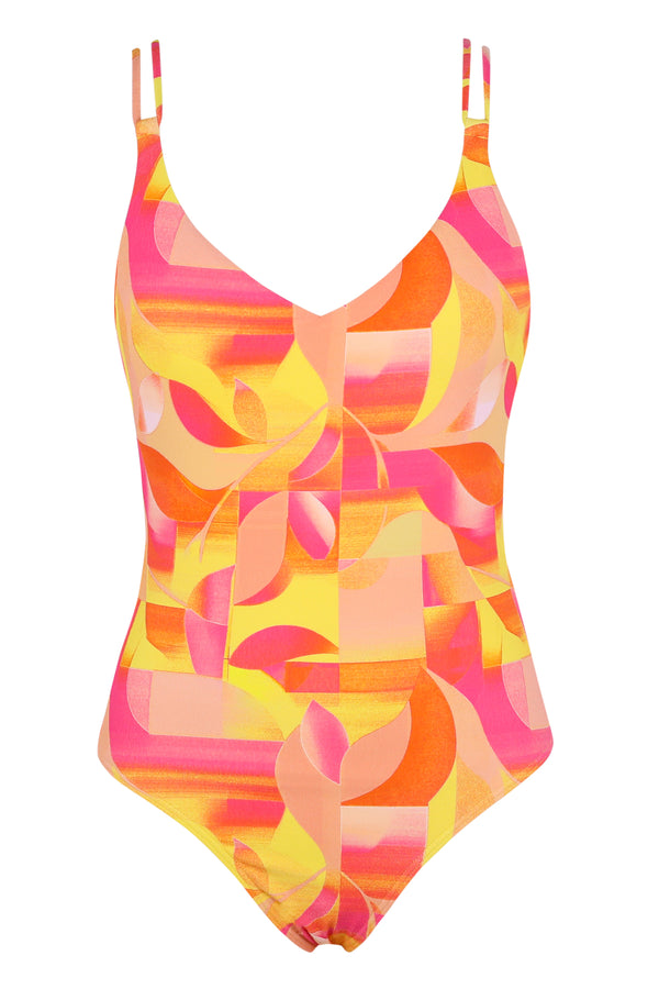 Front pose #1 of a floating garment shot featuring Sunsets Dreamsicle Crepe Veronica One Piece