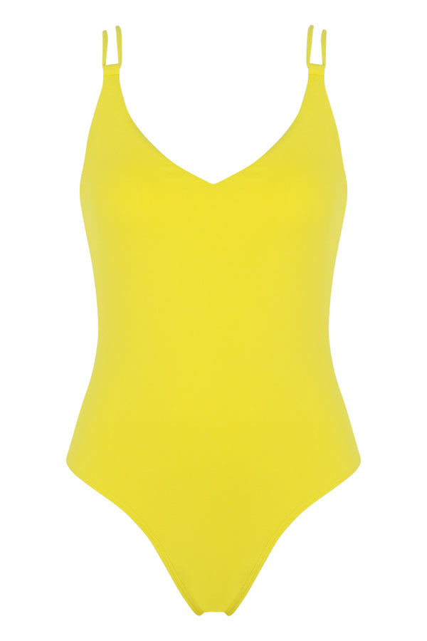 Front pose #1 of a floating garment shot featuring Sunsets Pineapple Crepe Veronica One Piece