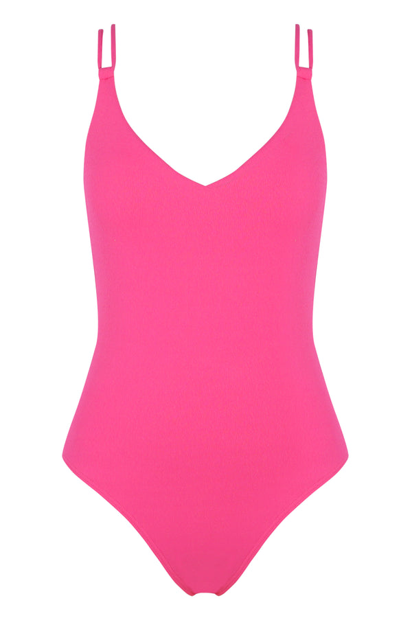 Front pose #1 of a floating garment shot featuring Sunsets Posy Pink Crepe Veronica One Piece