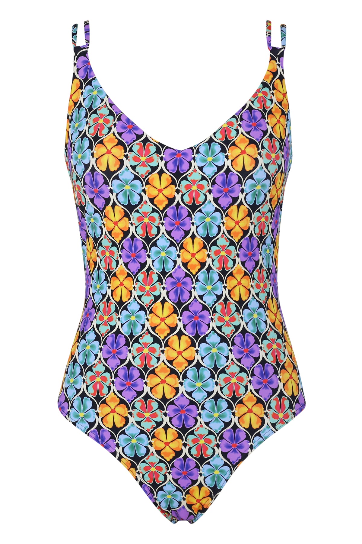 Trellis Blooms Veronica One Piece: Women's V-Neck Swimsuit – Sunsets