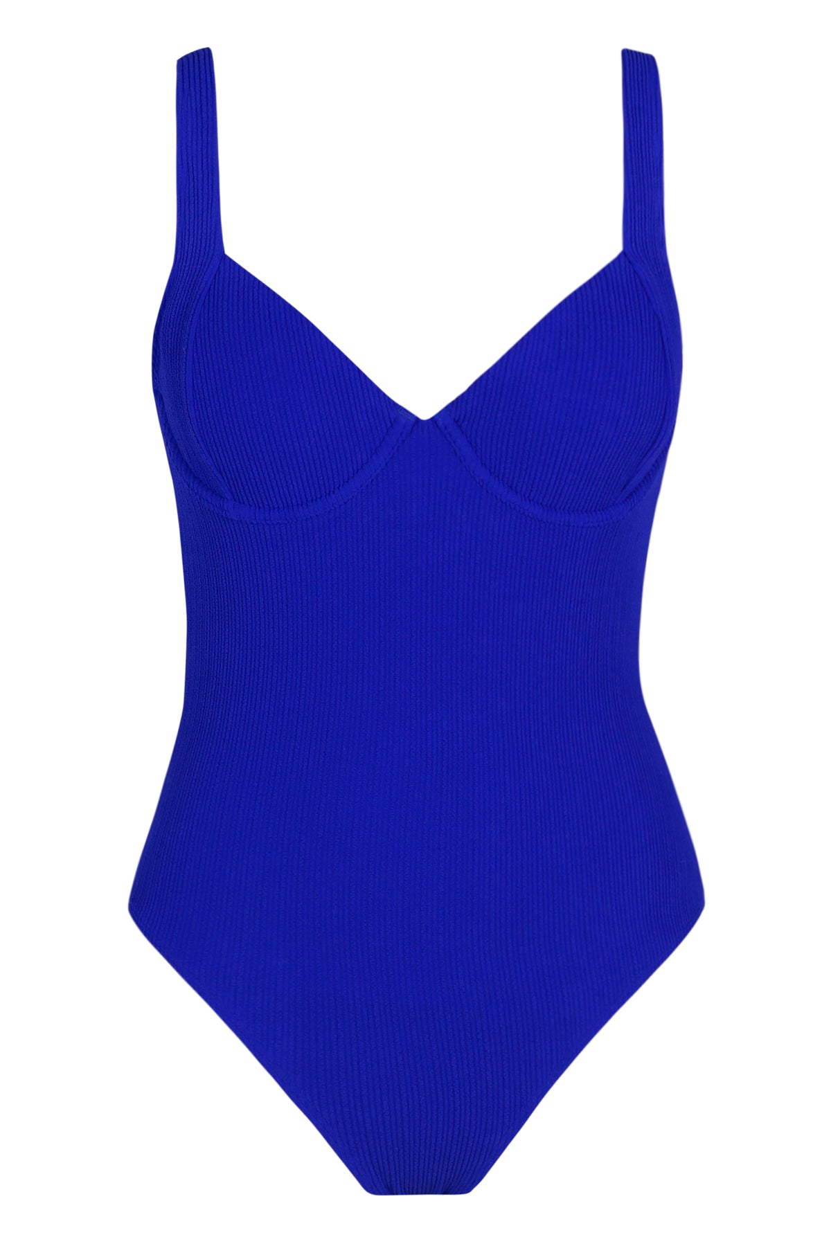 Vivid Blue Rib Mazzy One Piece | Plunge Neck, Full-Coverage