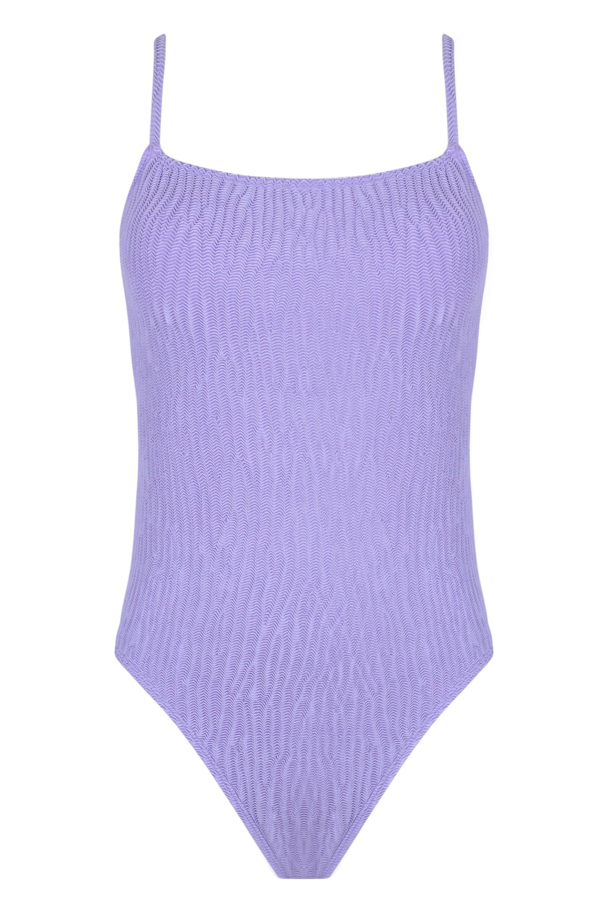 Front pose #1 of a floating garment shot featuring Pacifica by Sunsets Lilac Scrunch Ariel One Piece