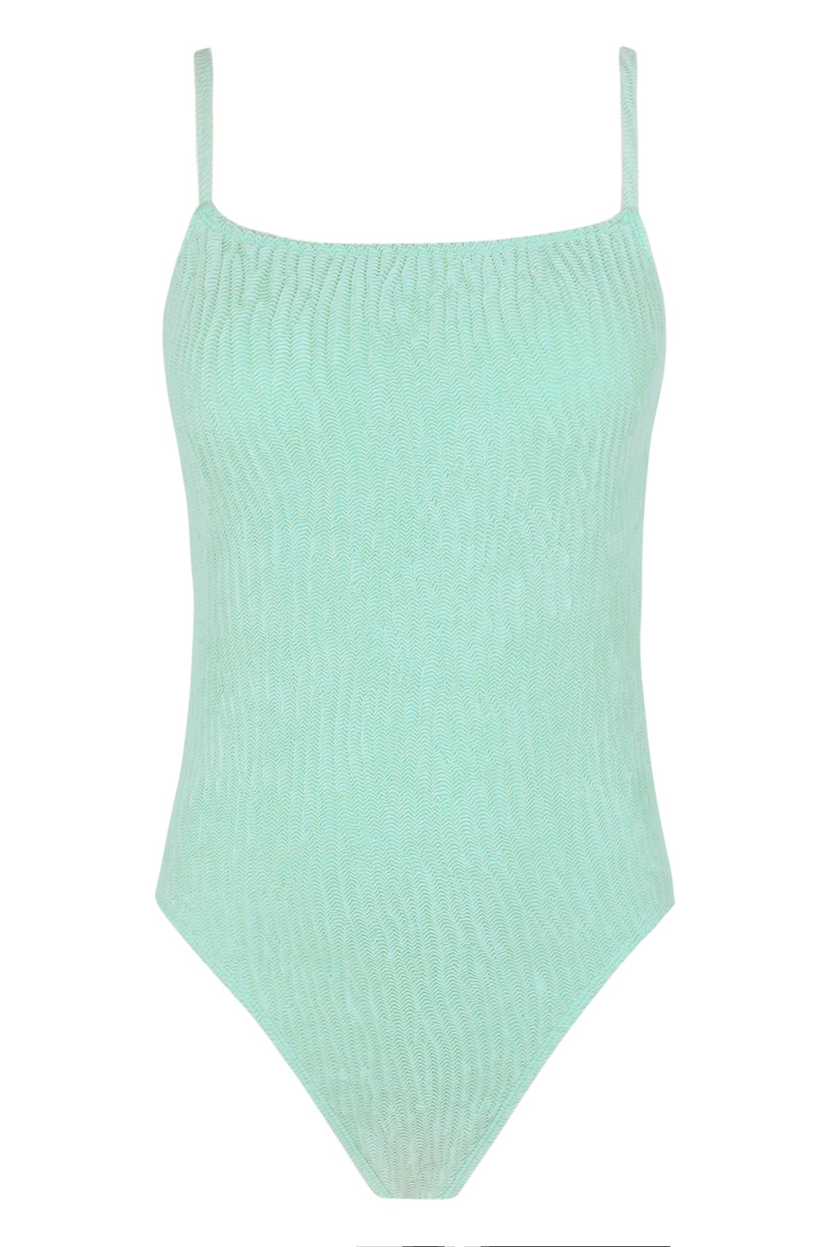 Front pose #1 of a floating garment shot featuring Pacifica by Sunsets Mint Scrunch Ariel One Piece