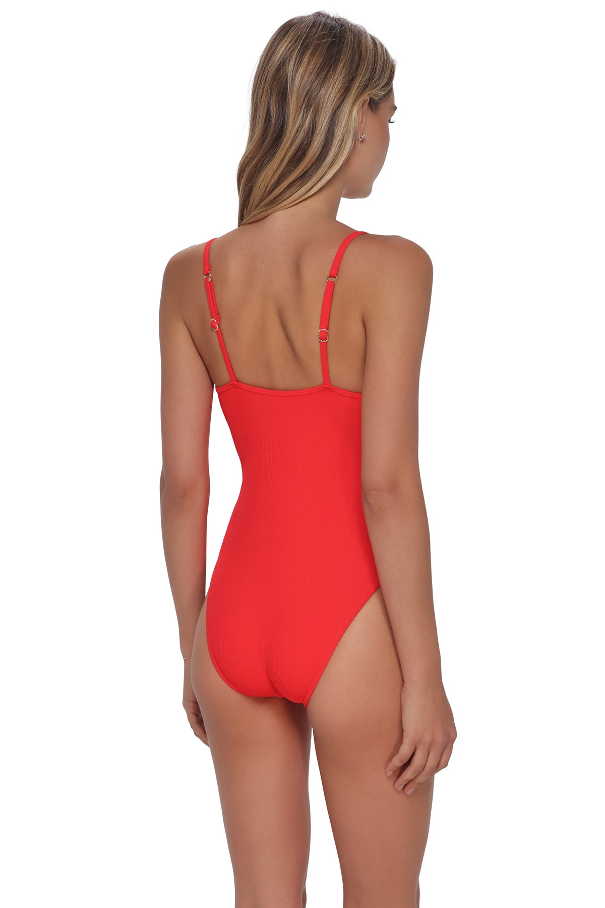 トリートユアセルフ　Back ribbon cami one-piece Red Hot Rib Ariel One Piece Cami Swimsuit ❤️ Pacifica Scrunch