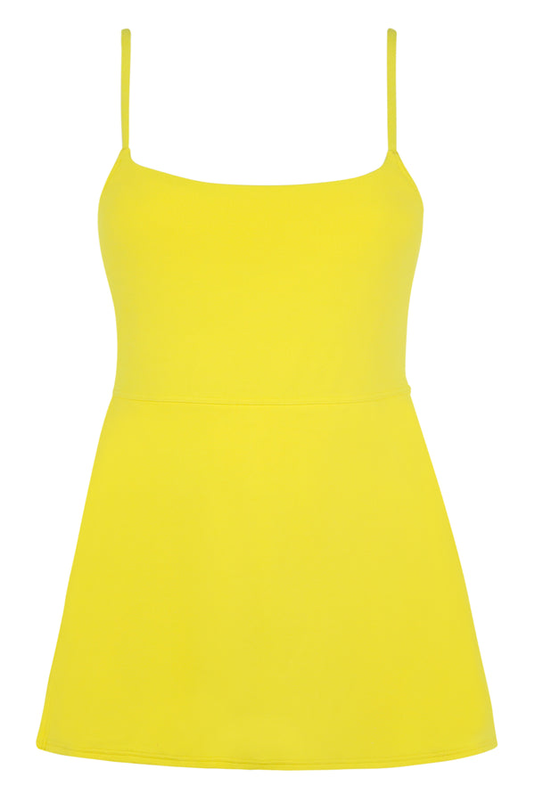 Front pose #1 of a floating garment shot featuring Sunsets Pineapple Crepe Naomi Swim Dress