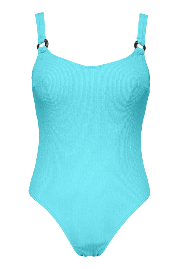 Front pose #1 of a floating garment shot featuring Pacifica Pool Party Lagoon One Piece