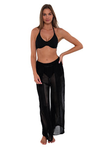 Front pose #2 of Daria wearing Sunsets Black Breezy Beach Pant with matching Brooke U-Wire bikini top