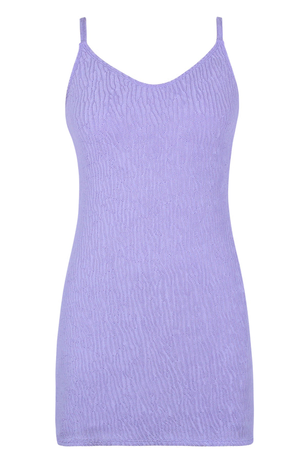 Front pose #1 of a floating garment shot featuring Pacifica by Sunsets Lilac Scrunch Zenya Dress Cover-Up