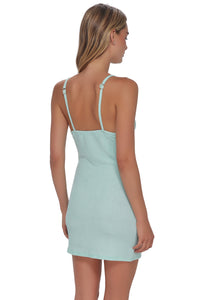 Oblique pose #1 of Jessica wearing Pacifica by Sunsets Mint Scrunch Zenya Dress Cover-Up