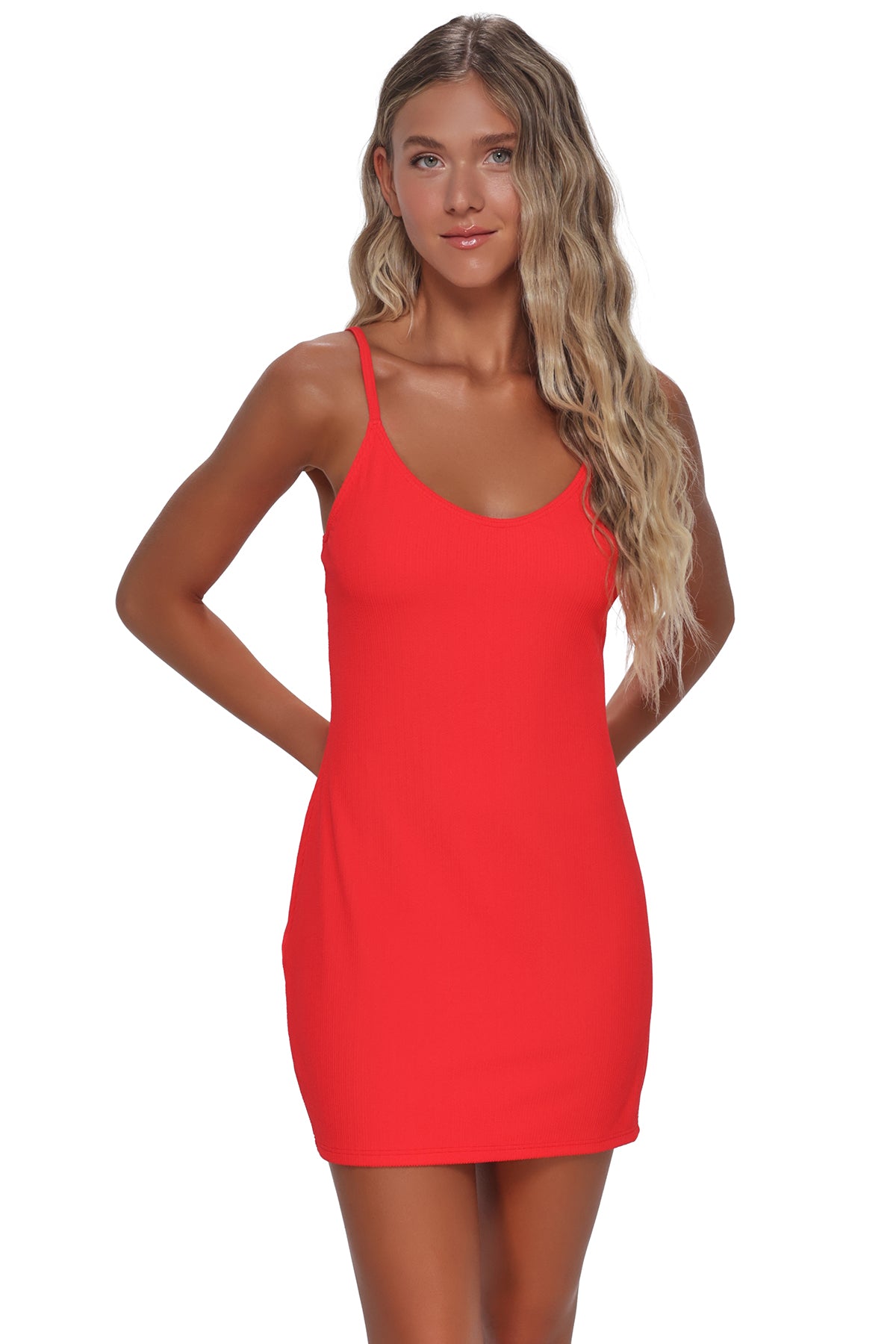 open lace back dress Pacifica Red Hot Rib Zenya Dress Cover-Up XL / REDHT / 173