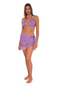Front pose #1 of Daria wearing Sunsets Passion Flower Short and Sweet Skirt
