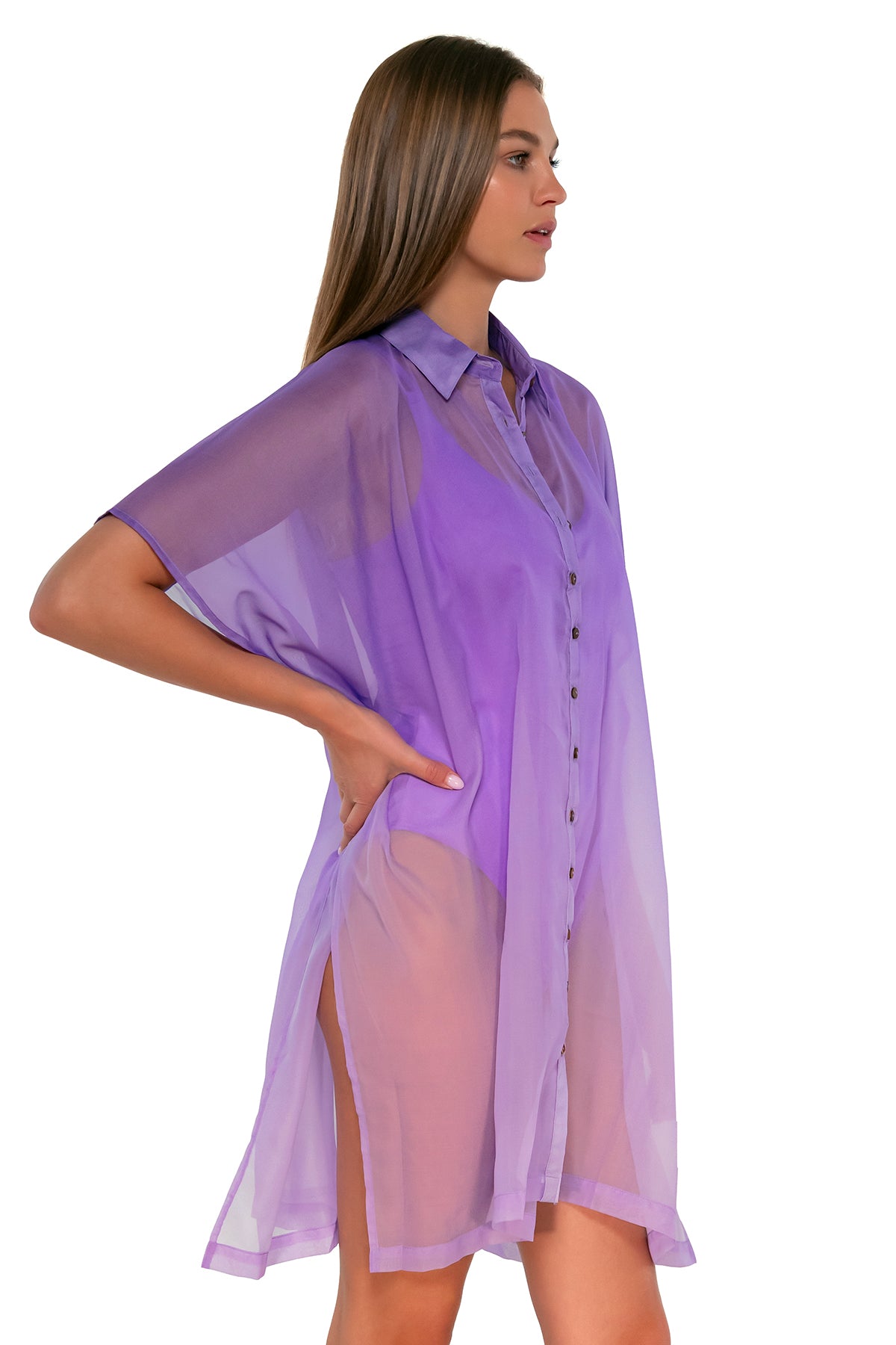 Side view of Sunsets Passion Flower Shore Thing Tunic