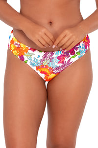 Front pose #1 of Taylor wearing Sunsets Camilla Flora Alana Reversible Hipster Bottom