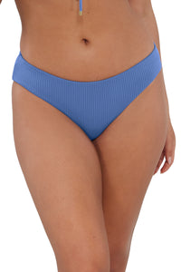 Active pose #1 of Taylor wearing Sunsets Harbor Blue Sandbar Rib Alana Reversible Hipster Bottom