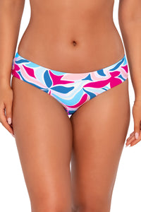 Front pose #1 of Taylor wearing Sunsets Making Waves Alana Reversible Hipster Bottom