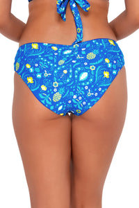 Back pose #1 of Taylor wearing Sunsets Pineapple Grove Alana Reversible Hipster Bottom