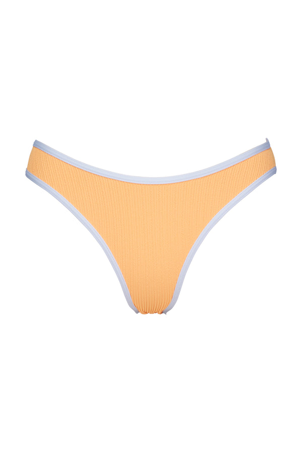 Front pose #1 of a floating garment shot featuring Pacifica Papaya Sandy Scoop Bottom with Trim