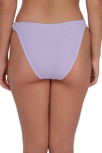 Back pose #2 of Taylor wearing Pacifica by Sunsets Lilac Scrunch Tate Tab Side Bottom
