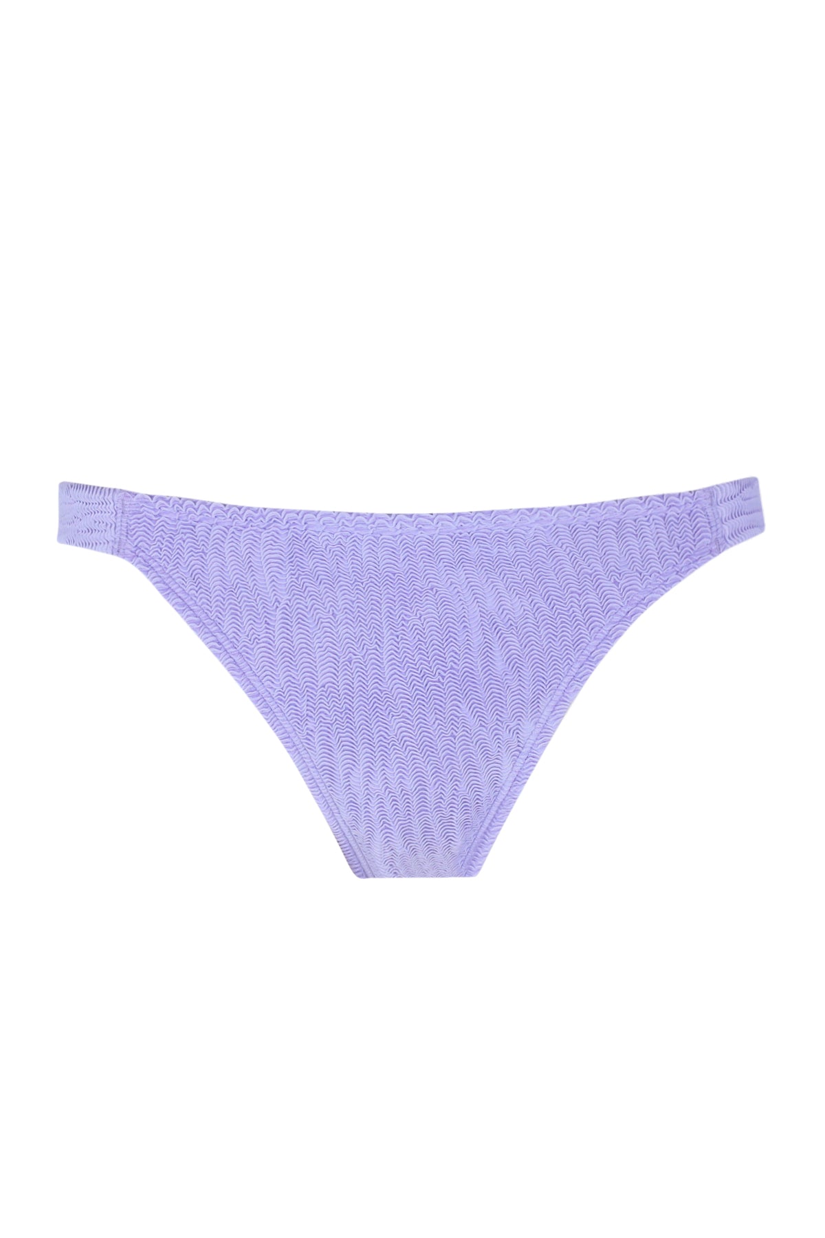 Front pose #1 of a floating garment shot featuring Pacifica by Sunsets Lilac Scrunch Tate Tab Side Bottom