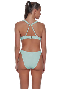 Back pose #1 of Danielle wearing Pacifica by Sunsets Mint Scrunch Tate Tab Side Bottom