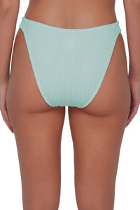 Back pose #1 of Danielle wearing Pacifica by Sunsets Mint Scrunch Tate Tab Side Bottom