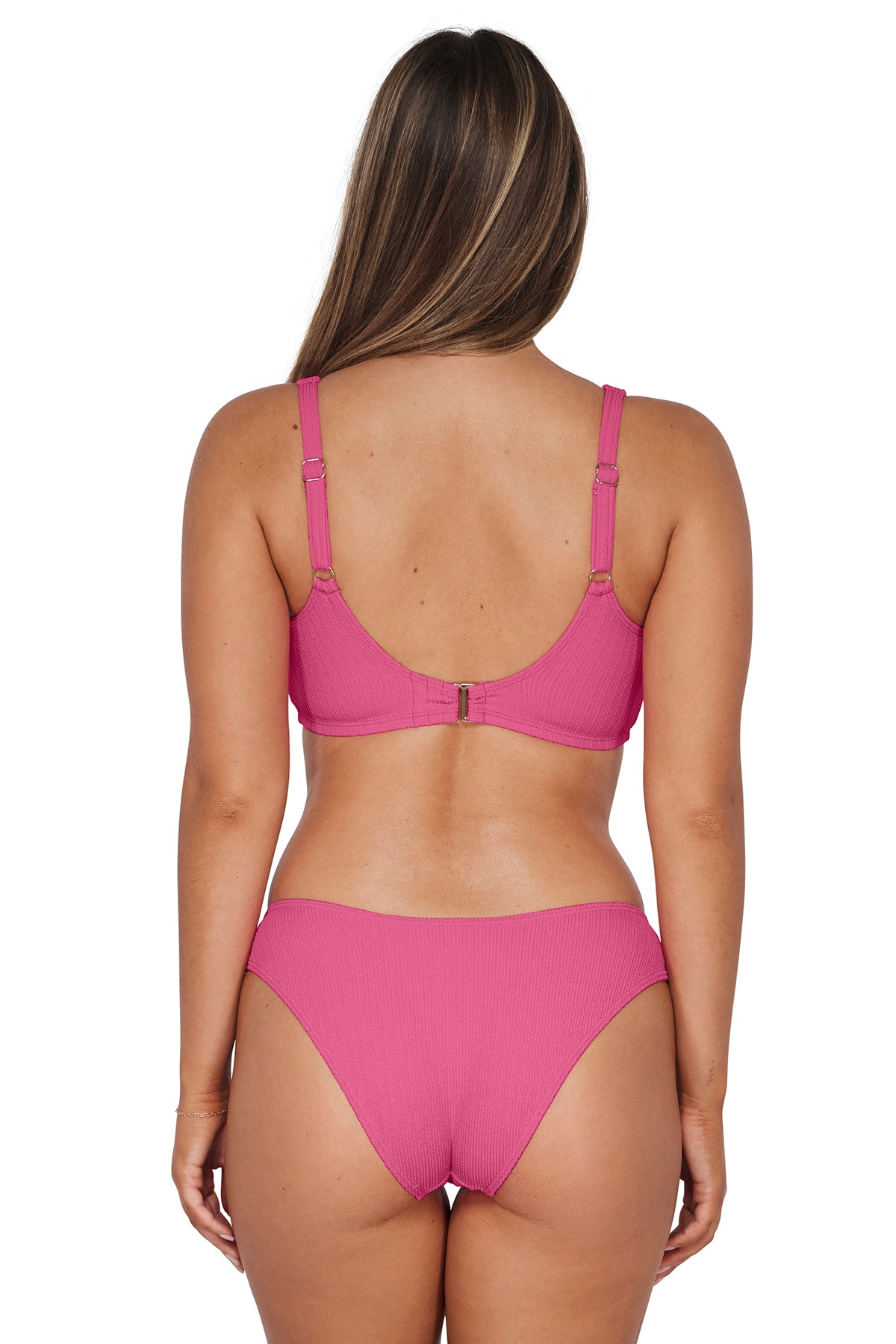 Back pose #1 of Taylor wearing Pacifica Dragon Fruit Sandy Scoop Bottom paired with matching