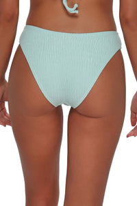 Back pose #1 of Emerson wearing Pacifica by Sunsets Mint Scrunch Sandy Scoop Bottom