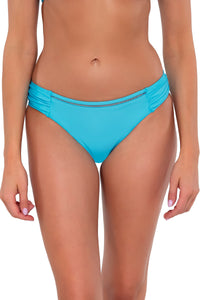 Front pose #2 of Daria wearing Sunsets Blue Bliss Audra Hipster Bottom