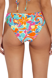 Back pose #1 of Jessica wearing Sunsets Festive Floral Sandbar Rib Collins Hipster Bottom