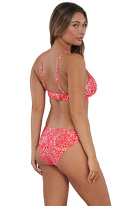 Oblique pose #1 of Taylor wearing Sunsets Majorca Collins Hipster Bottom paired with matching Kauai Keyhole Bikini Top