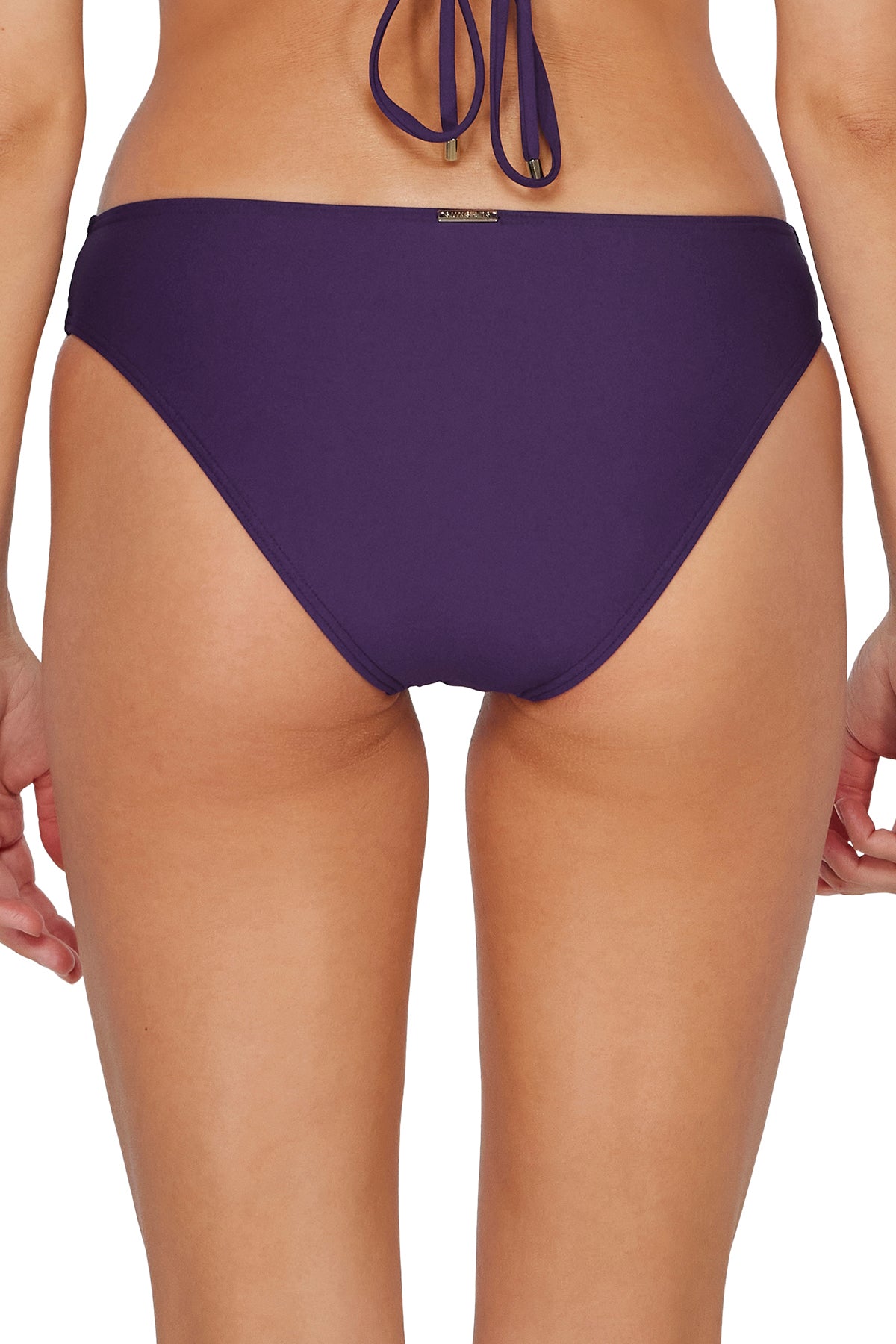 Back pose #1 of Daria wearing Sunsets Paradise Plum Collins Hipster Bottom