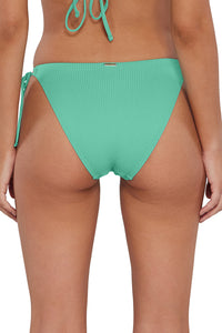 Back pose #1 of Jessica wearing Sunsets Aqua Mist Sandbar Rib Everlee Tie Side Bottom