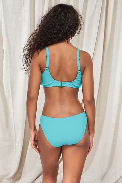 Back pose #1 of Jasmine wearing Pacifica Pool Party Penny Hipster Bottom paired with matching Bikini Top