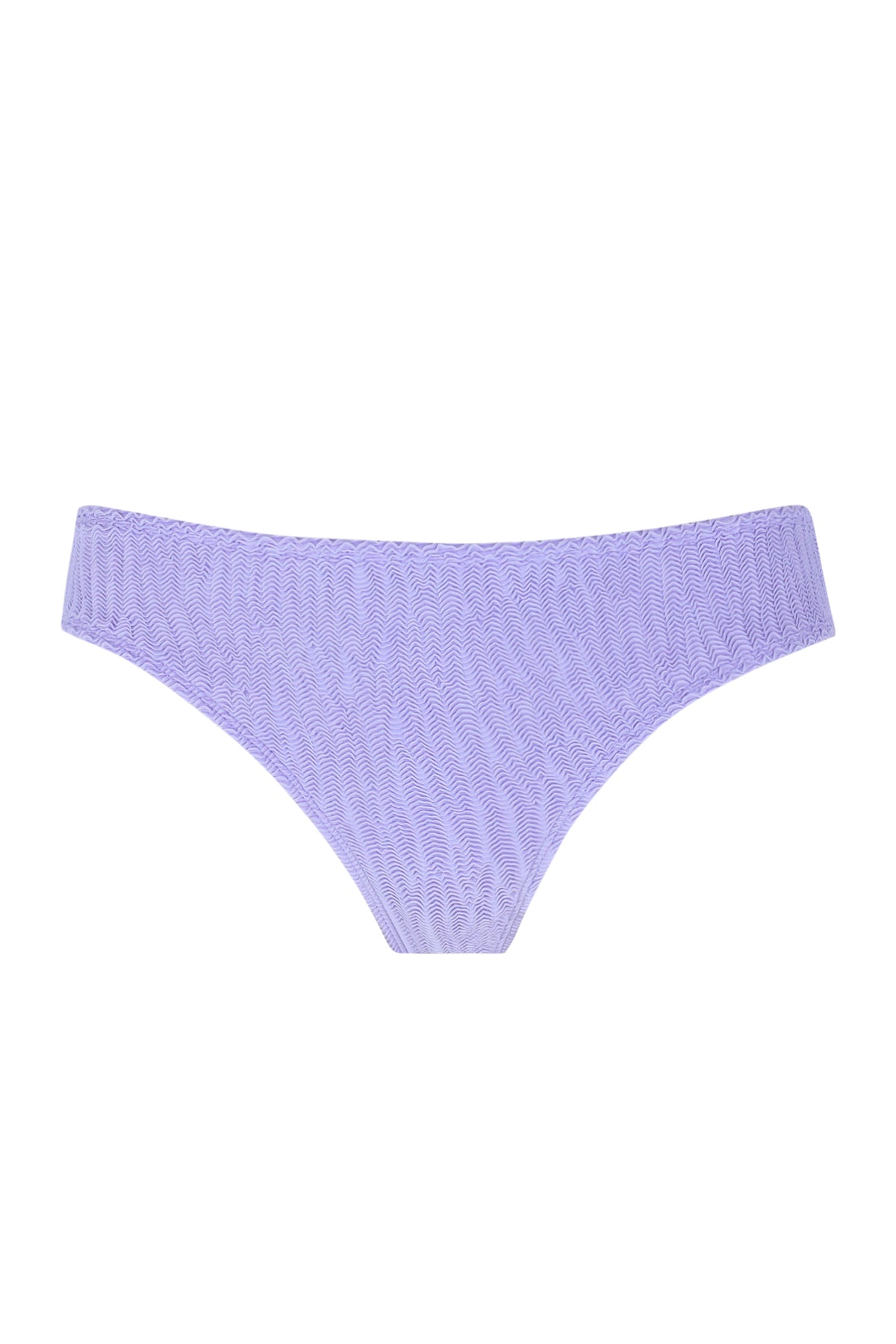 Front pose #1 of a floating garment shot featuring Pacifica by Sunsets Lilac Scrunch Penny Hipster Bottom