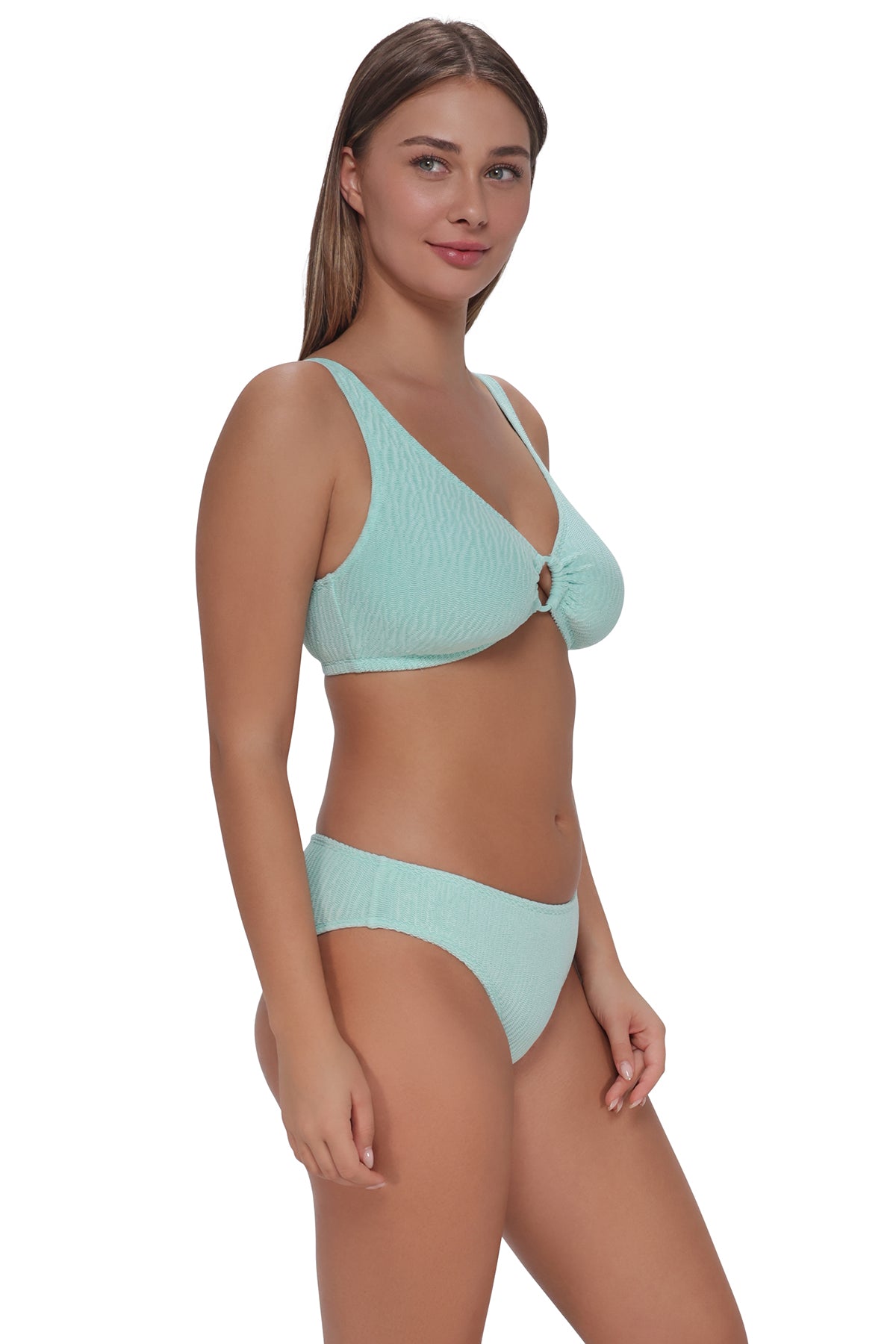 Quarter pose #1 of Taylor wearing Pacifica by Sunsets Mint Scrunch Penny Hipster Bottom