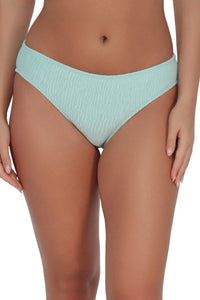Front pose #1 of Taylor wearing Pacifica by Sunsets Mint Scrunch Penny Hipster Bottom